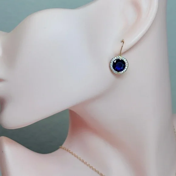 ⚜️ Elegant Gold Earrings With Blue and Clear Zirconia 💎 - Picture 3 of 11